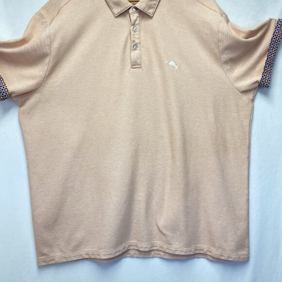 Tommy Bahama Island Zone Polo Shirt Mens XXL Salmon Patterned Collar & Cuffs - Picture 8 of 12